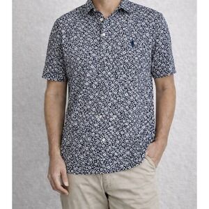 Polo Ralph Lauren Men's Large Floral Short Sleeve Shirt Blue White Cotton